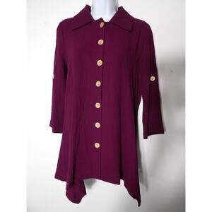 Nina Leonard Blouse Top Shirt Purple Small Button Collared Beachy Crepe Textured